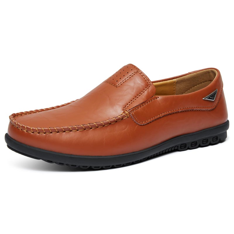 Go Tour Men's Premium Genuine Leather Casual Slip on Loafers Breathable Driving Shoes Fashion Slipper A Brown 8.5/42 - Image 1